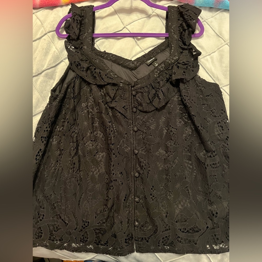 NWT Black Lace Ruffle Top - Picture 2 of 7